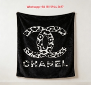Chanel Black White Leopard Print Flannel Sofa Throw Blanket IMG_7259